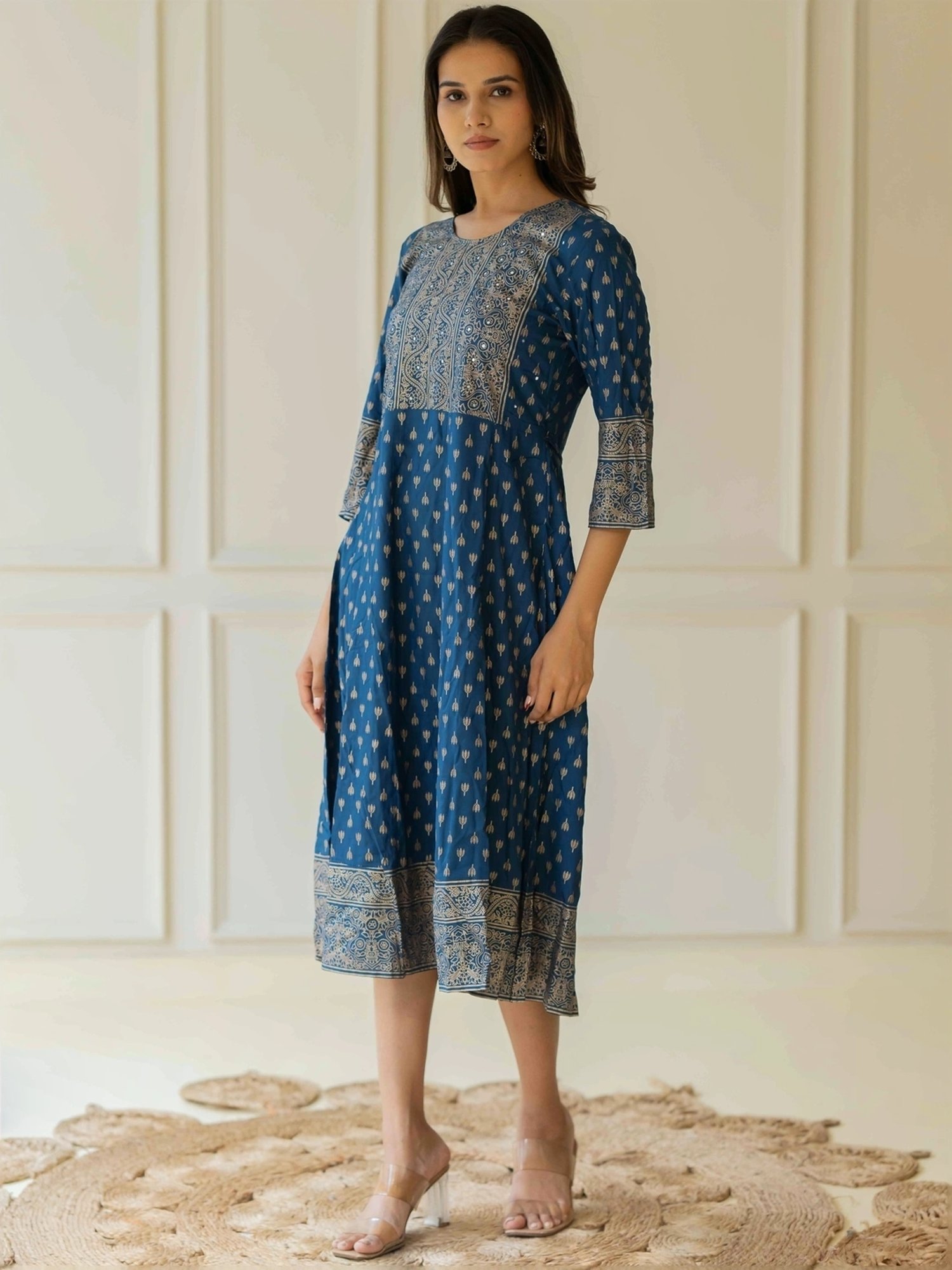 MIRCHI FASHION Blue Cotton Printed A-Line Dress