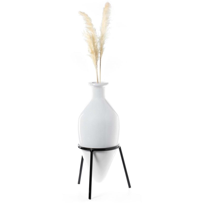 Uniquewise Roman Style Ancient Pointed Amphora Vase on Metal Tripod Stand