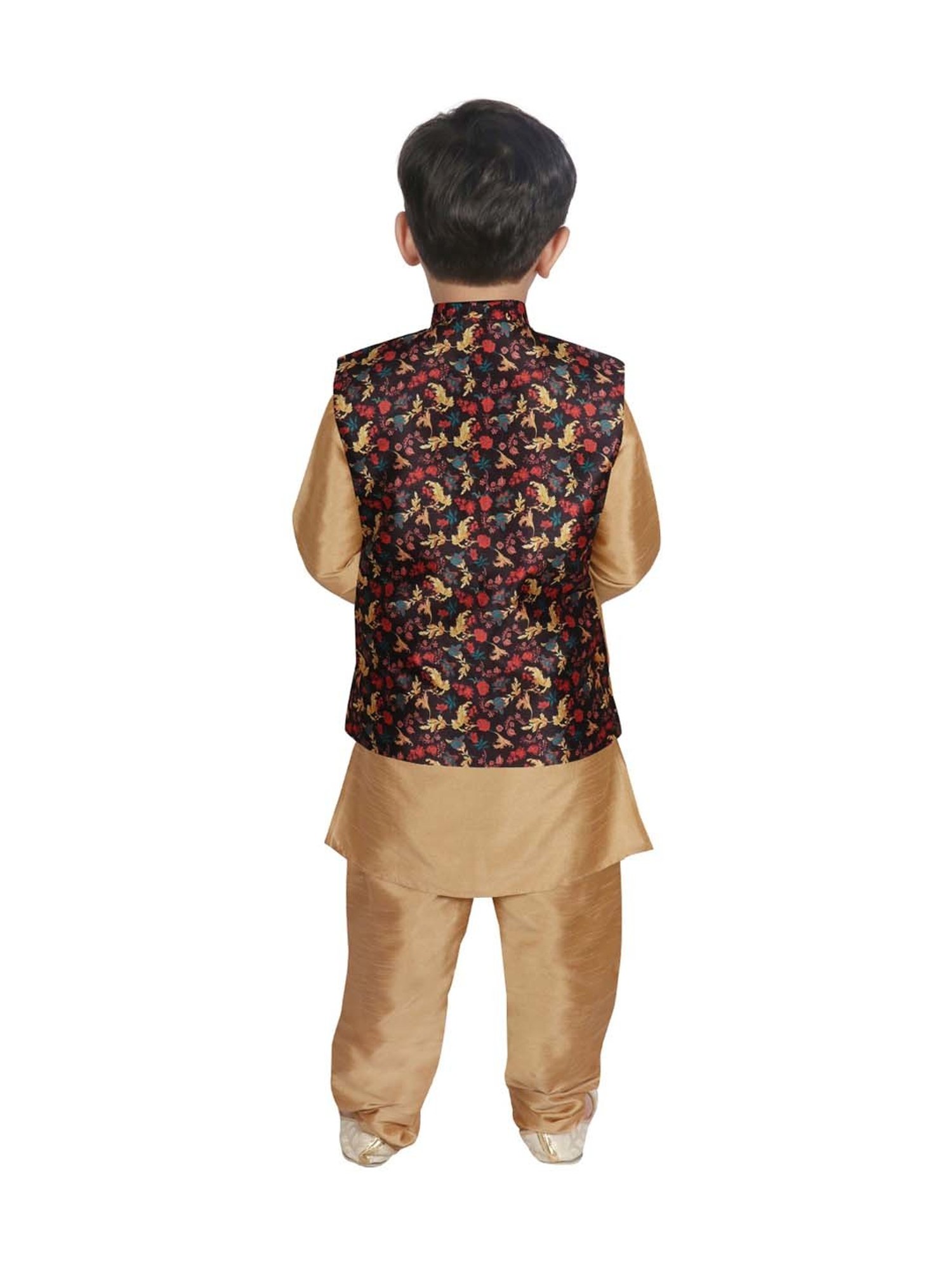 SG Yuvraj Kids Black & Golden Printed Full Sleeves Kurta Set