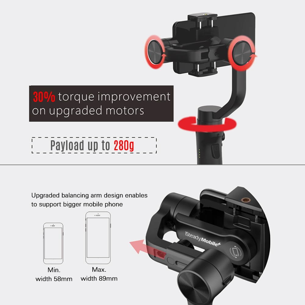 Hohem iSteady Mobile+ 3-Axis Handhele Stabilizing Gimbal Support Visual Auto-tracking Motion Timelapse Panoramic Photography Zoom Control for iPhone Samsung Huawei 58-89mm Width Smartphone Max.