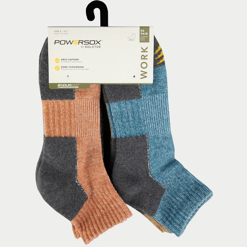 PowerSox Men's Workwear 6pk Quarter Athletic Socks - Rust/Teal 6-12.5