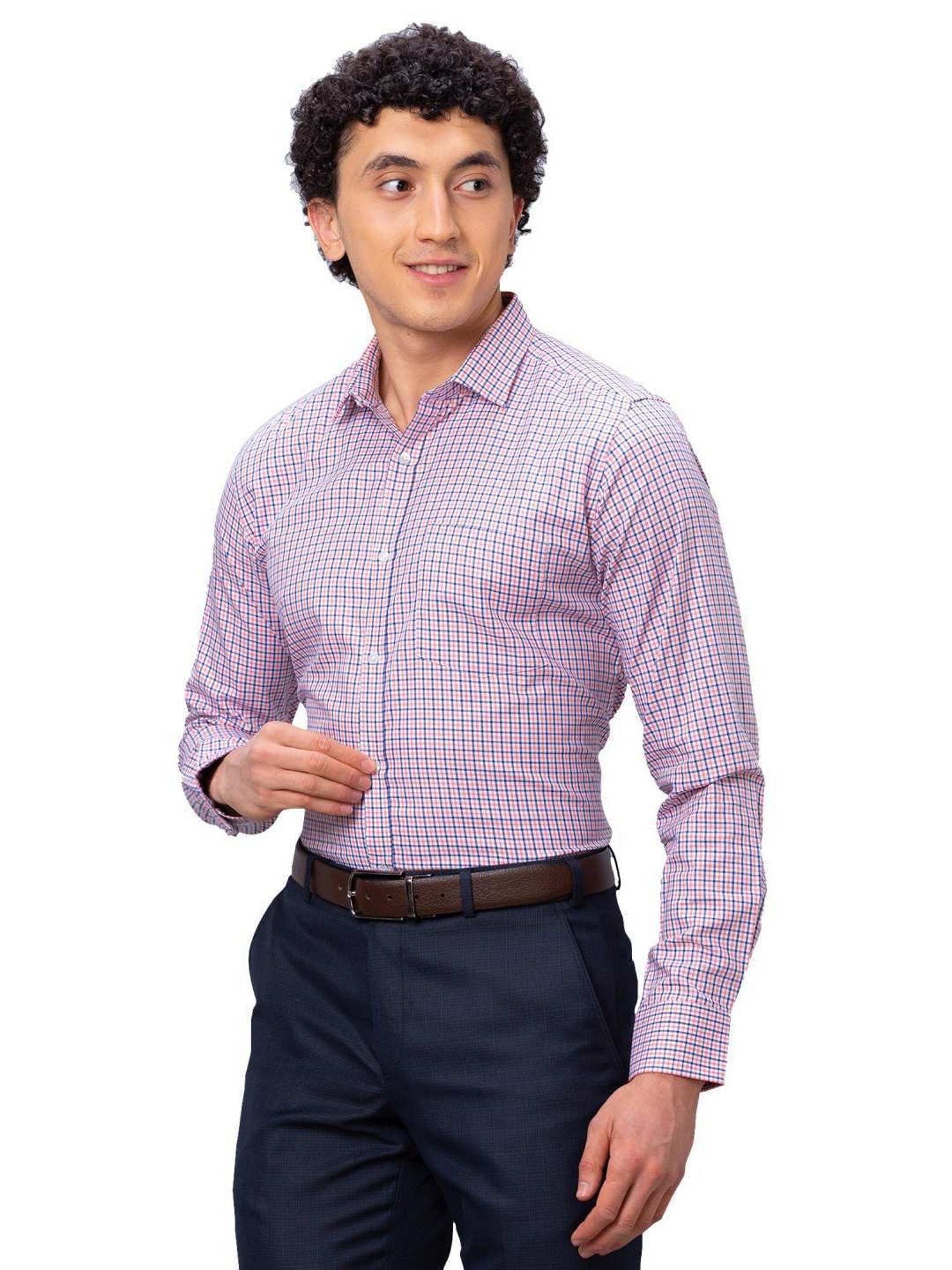 Park Avenue Orange Cotton Slim Fit Checks Shirt