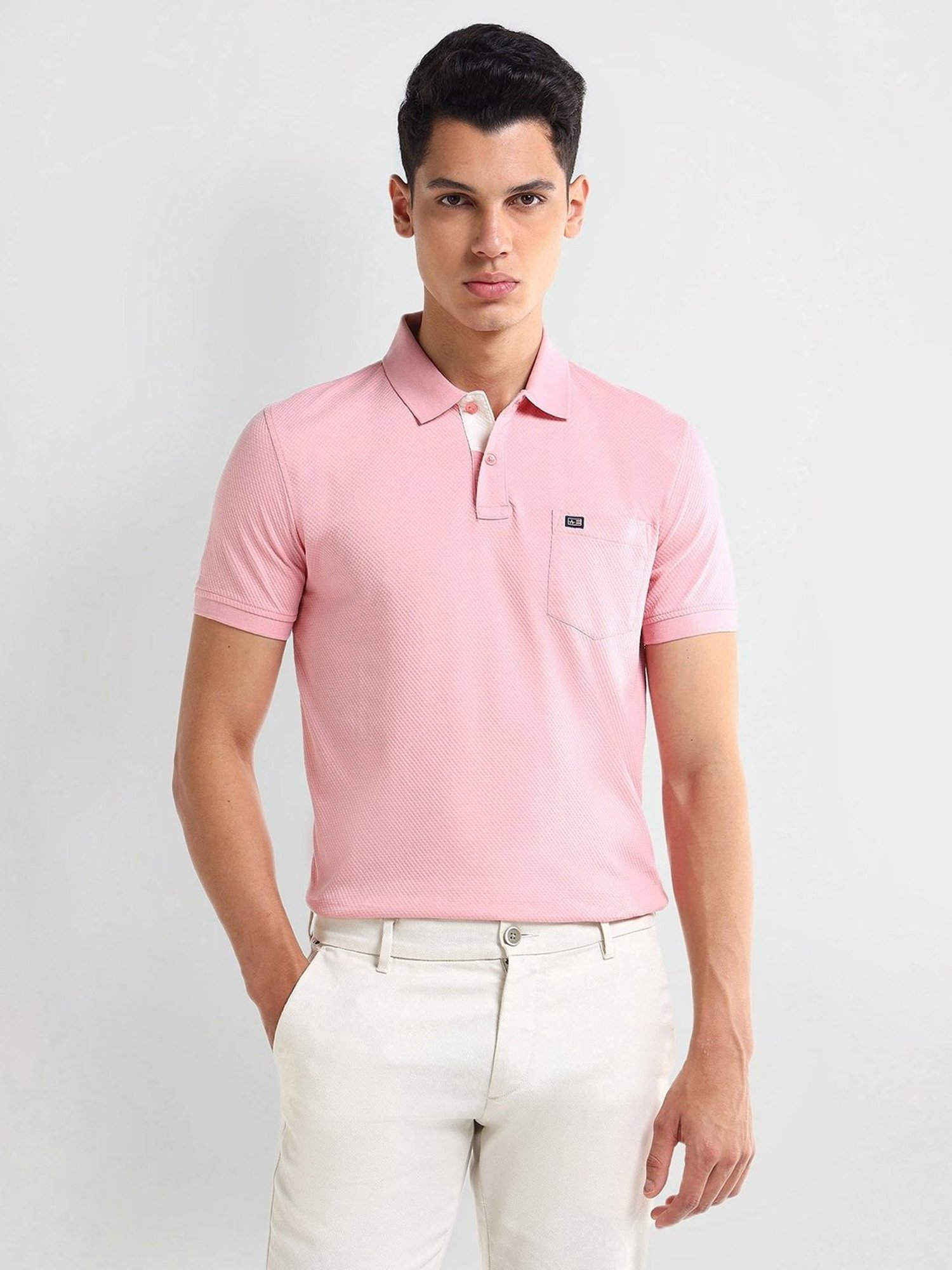Arrow Pink Regular fit Self Polo T-Shirt