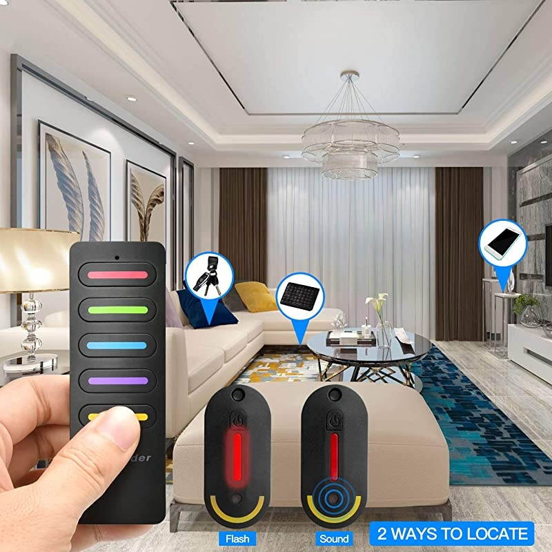 Rechargeable Key Finder  Wireless RF Item Locator Key Tracker with Remote Control Key Locator Item Finder with 1 RF Transmitter and 5 Rechargeable Receivers Keys Pet Wallet Tracker