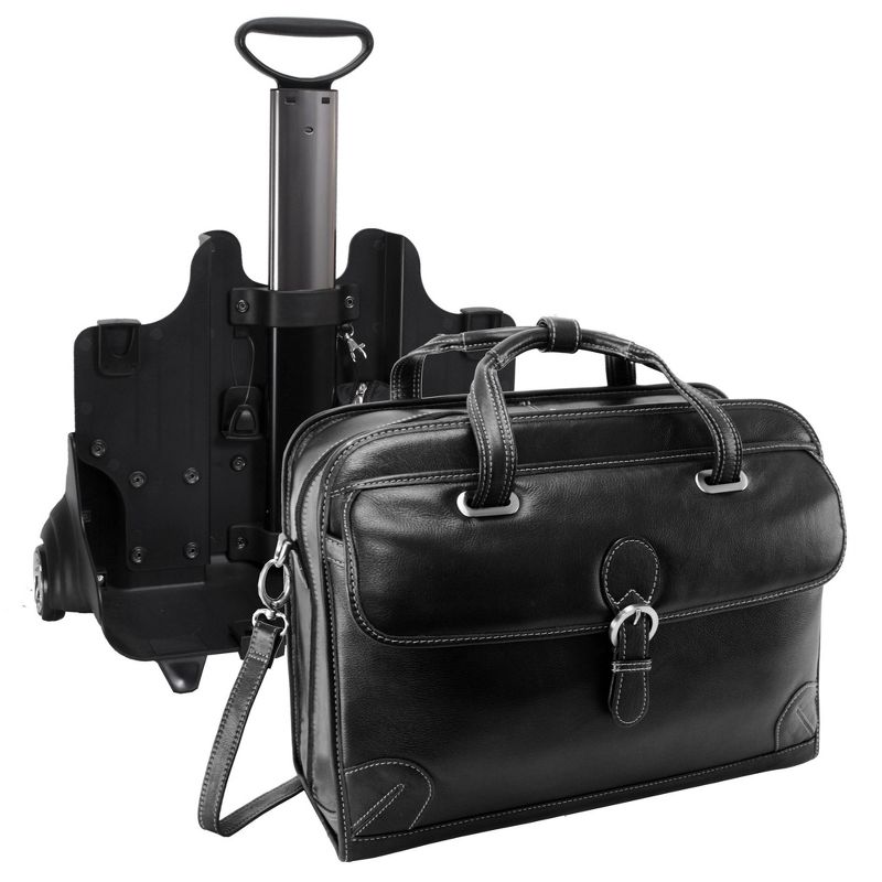 Siamod Carugetto 15" Leather Patented Detachable Wheeled Laptop Bag - Black