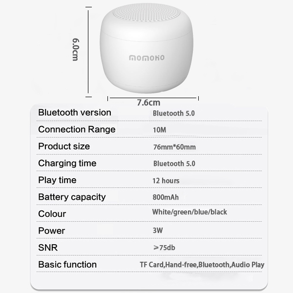 MOMOHO 7.6cm*6cm Bluetooth Speaker Portable Wireless Speaker Sound System 3D Stereo Music Player USB TF Card Radio Subwoofer