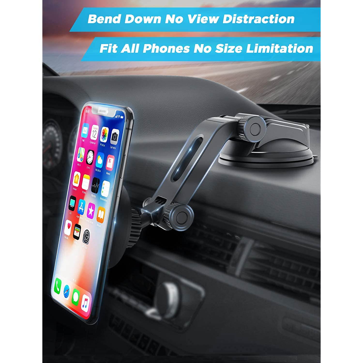 IPOW Car Phone Mount Holder Magnetic Phone Holder Mount Hands Free Cell Phone Holder for Car Dashboard Windshield Phone Holder Strong Magnet Maximum Angle One Holder Fits All Phones No View Blocking