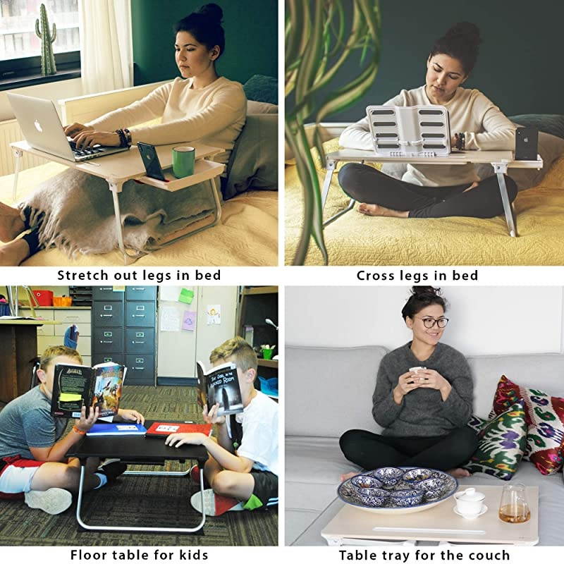 Mega Table XXL Folding Laptop Desk for Bed Sofa | Couch Table Bed Desk Laptop Writing Study Eating Storage Reading Stand Black Onyx