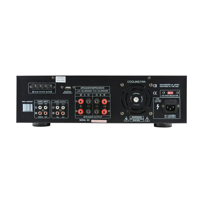 Studio Z SPA-1200BT 1200 Watt Hybrid Receiver and 2 Channel Amplifier with AM/FM Radio Stereo for Home Digital Studio Audio Music Sound System