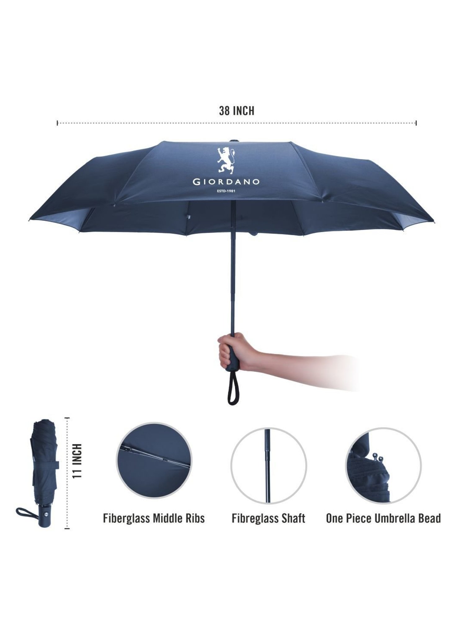 Giordano UV Protection Navy Blue Umbrella