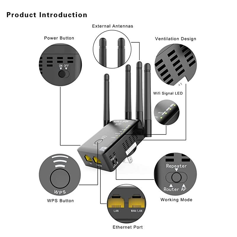 Range Extender Repeater, Latest 1200Mbps Repeater Wireless Signal Booster, 2.4 and 5GHz 360 Degree Full Coverage Extender Signal Amplifier with AP/Router/Repeater Mode