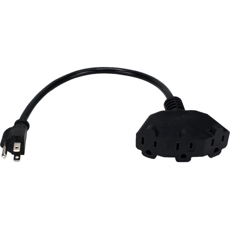QVS 4-Pack 12 Inches 3-Outlet OutletSaver AC Power Splitter Adaptor - For Power Strip - 125 V AC / 13 A - Black - 4