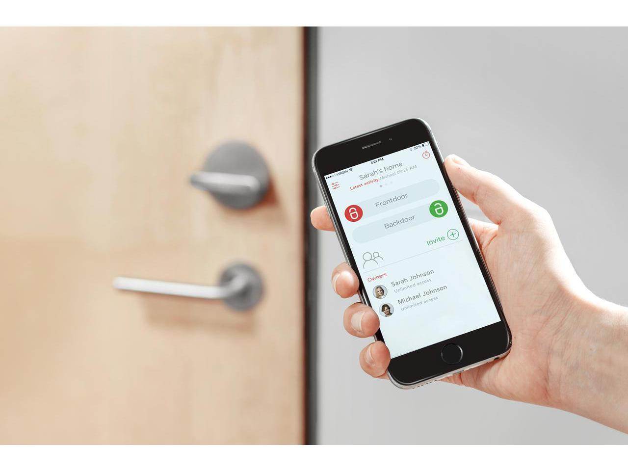 FRIDAY HOME Smart Lock - Brass Finish. World's smallest smart lock: diameter 2 3/4". IOS and Android compatible. Built in WiFi on Demand. Rechargeable battery and charger included.