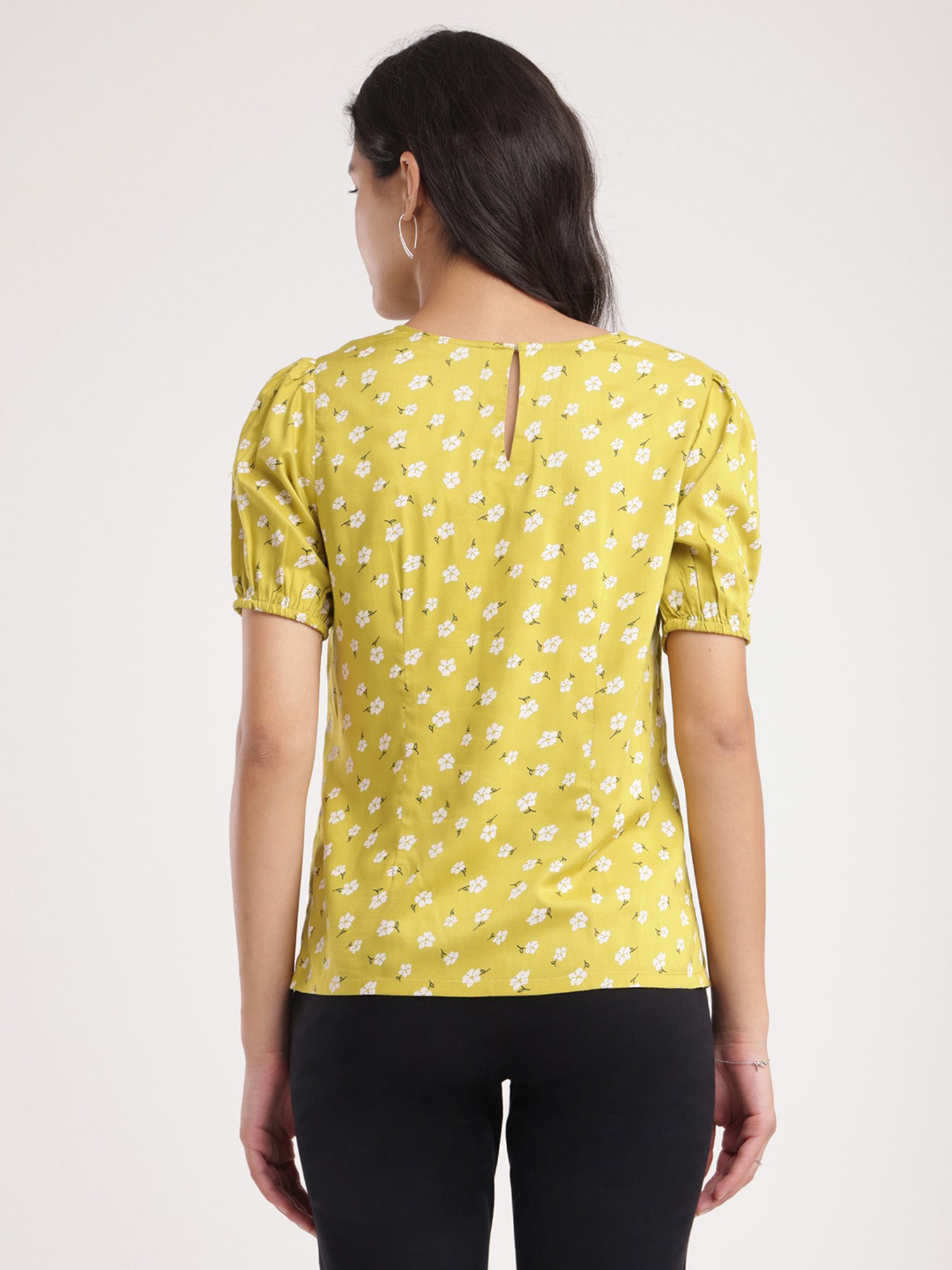 Fablestreet Green & White Floral Print Top