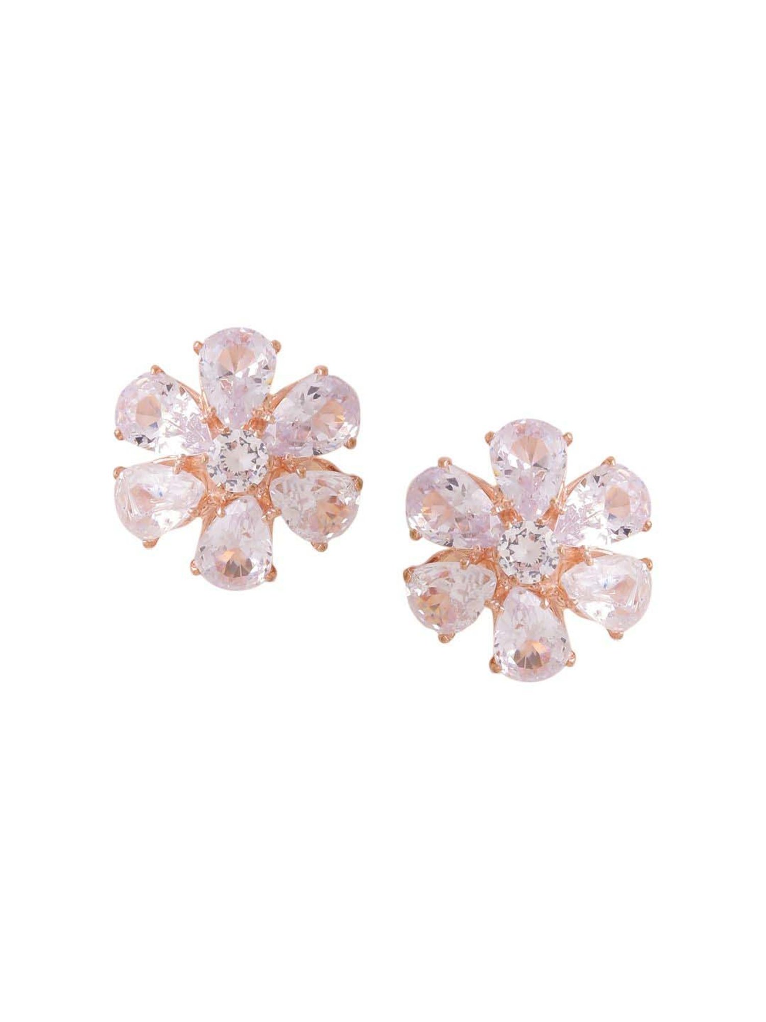 NVR Golden CZ Studded Stud Earrings for Women