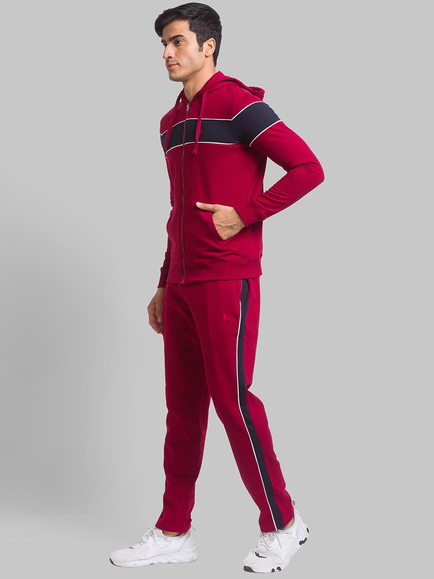 Parx Maroon & Blue Regular Fit Colour Block Tracksuit