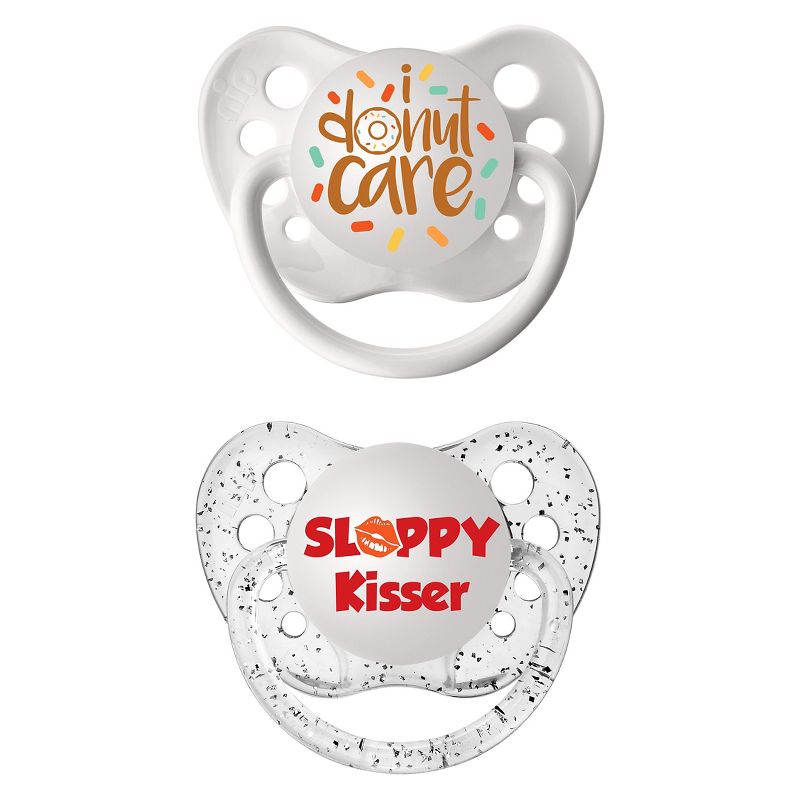 Ulubulu 2 pk Pacifiers I Donut Care & Sloppy Kisser with 1 pk Owl Pacifier Clip (0-6 Months)