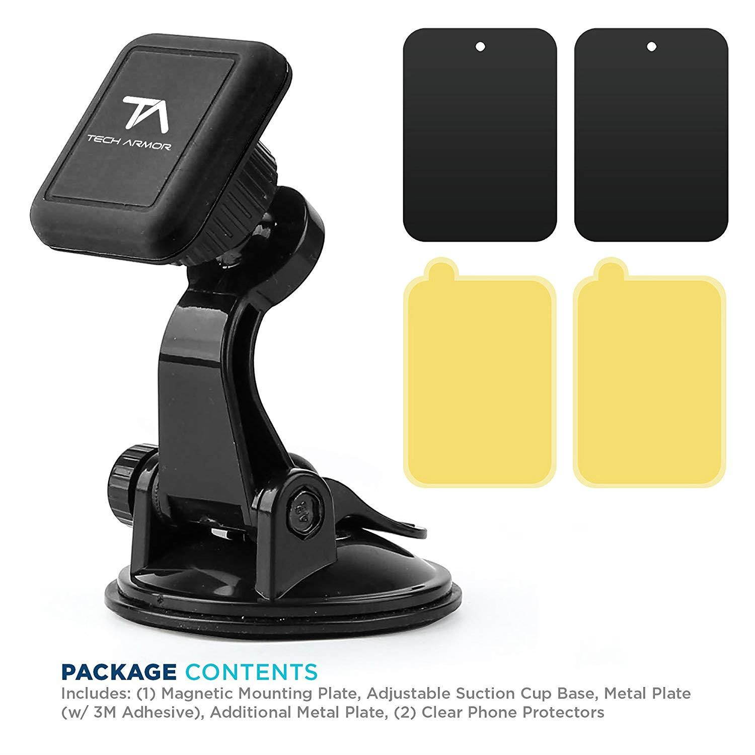 Tech Armor Universal Magnetic Car Mount, Windshield Suction Cup, for iPhone, Galaxy, Google, LG and more - Black