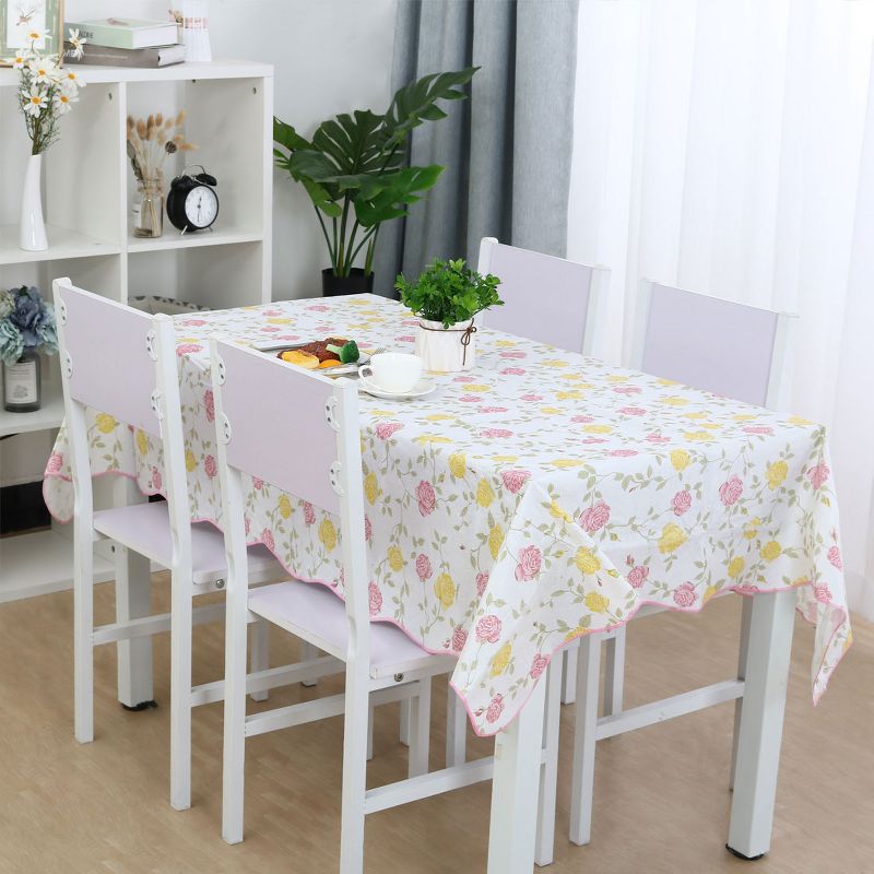 54"x71" Rectangle Vinyl Water Oil Resistant Printed Tablecloths Bi-color Rose - PiccoCasa