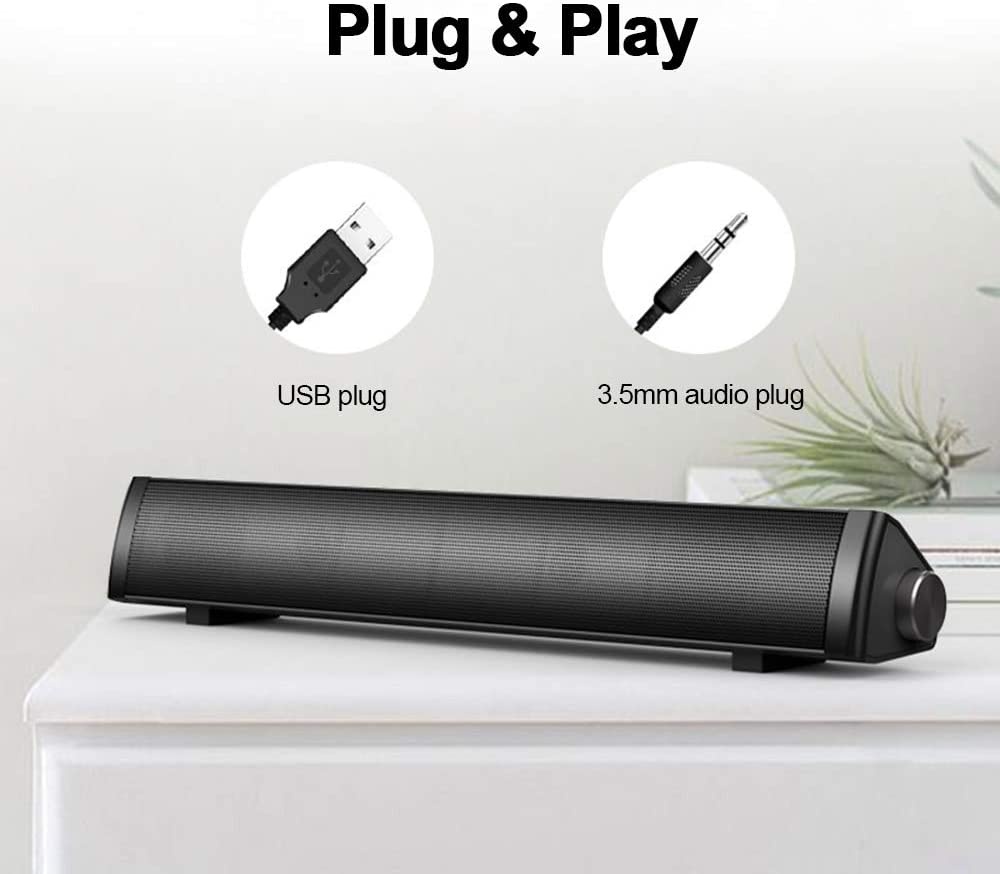 Docooler Speaker Bar Computer Speakers Wired Computer Sound Bar Stereo USB Powered Mini Long Soundbar Speaker w/HiFi Sound Rich Bass for TV PC Laptop