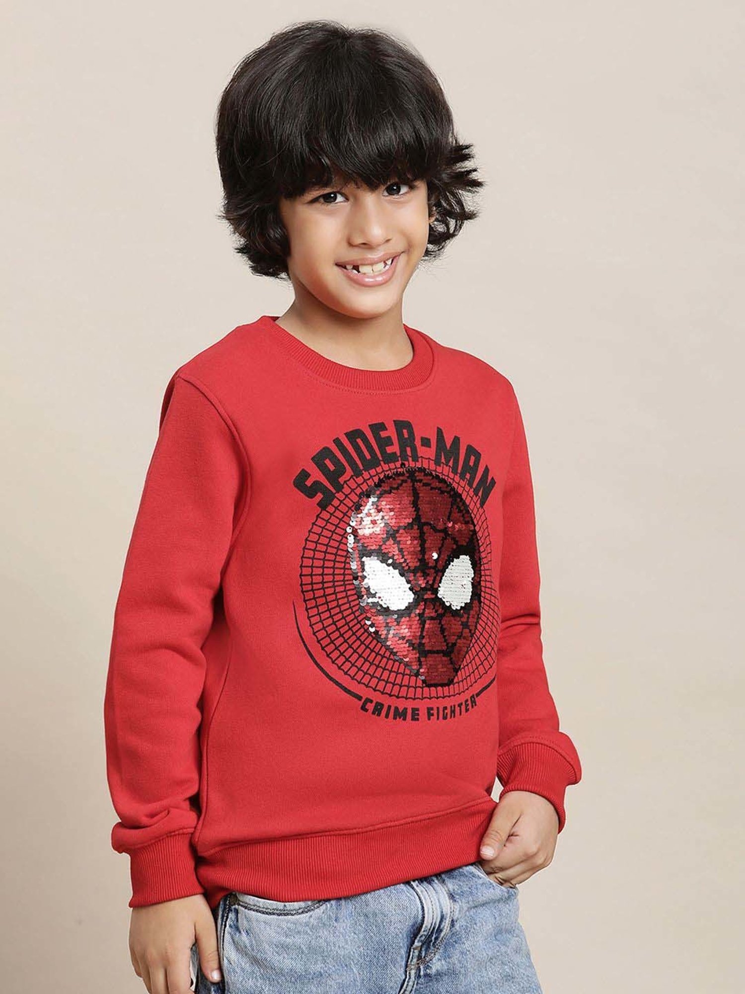 Kidsville Red Cotton Printed Full Sleeves Spiderman Sweatshirt