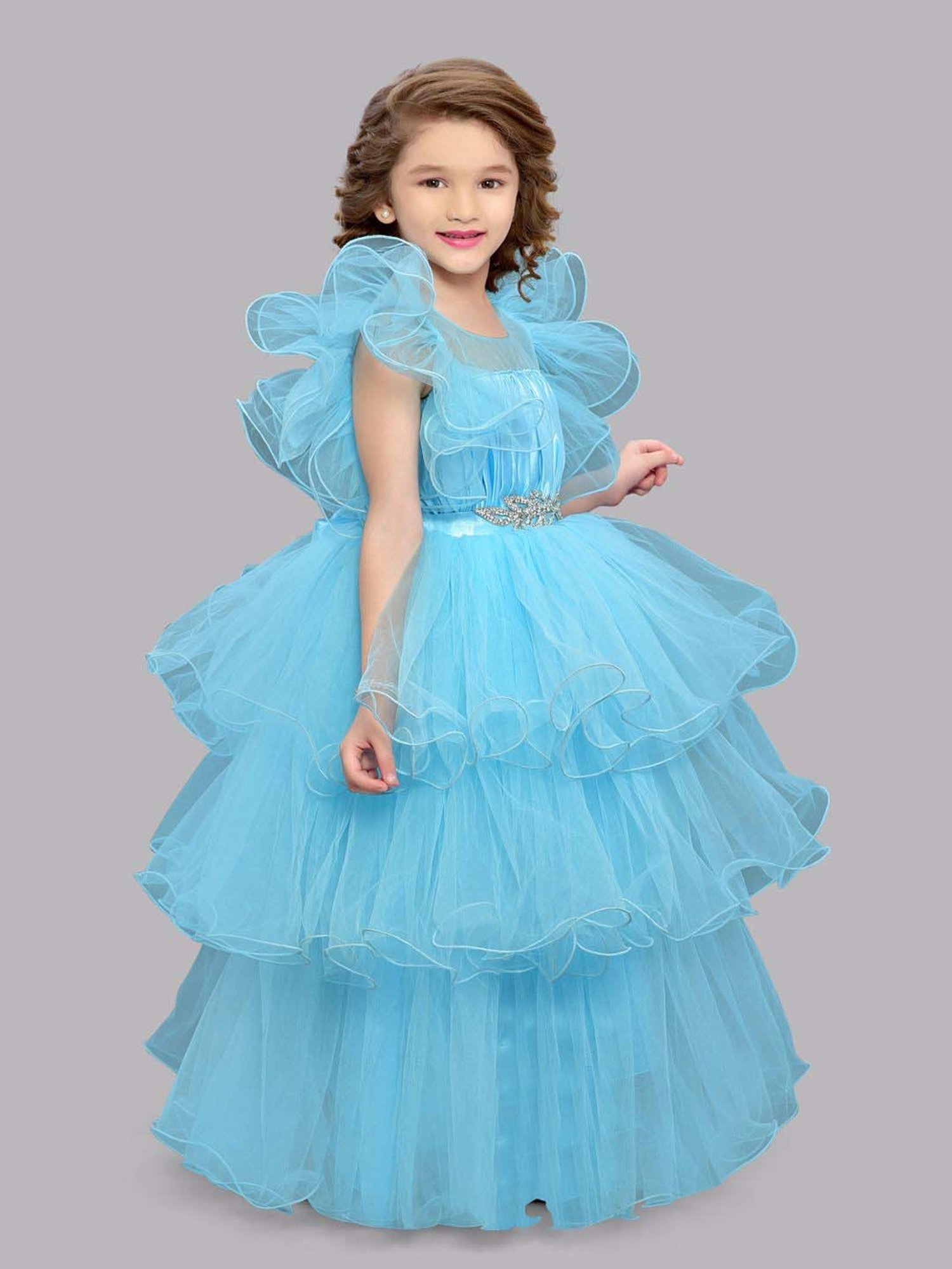 Pink Chick Kids Blue Solid Party Gowns
