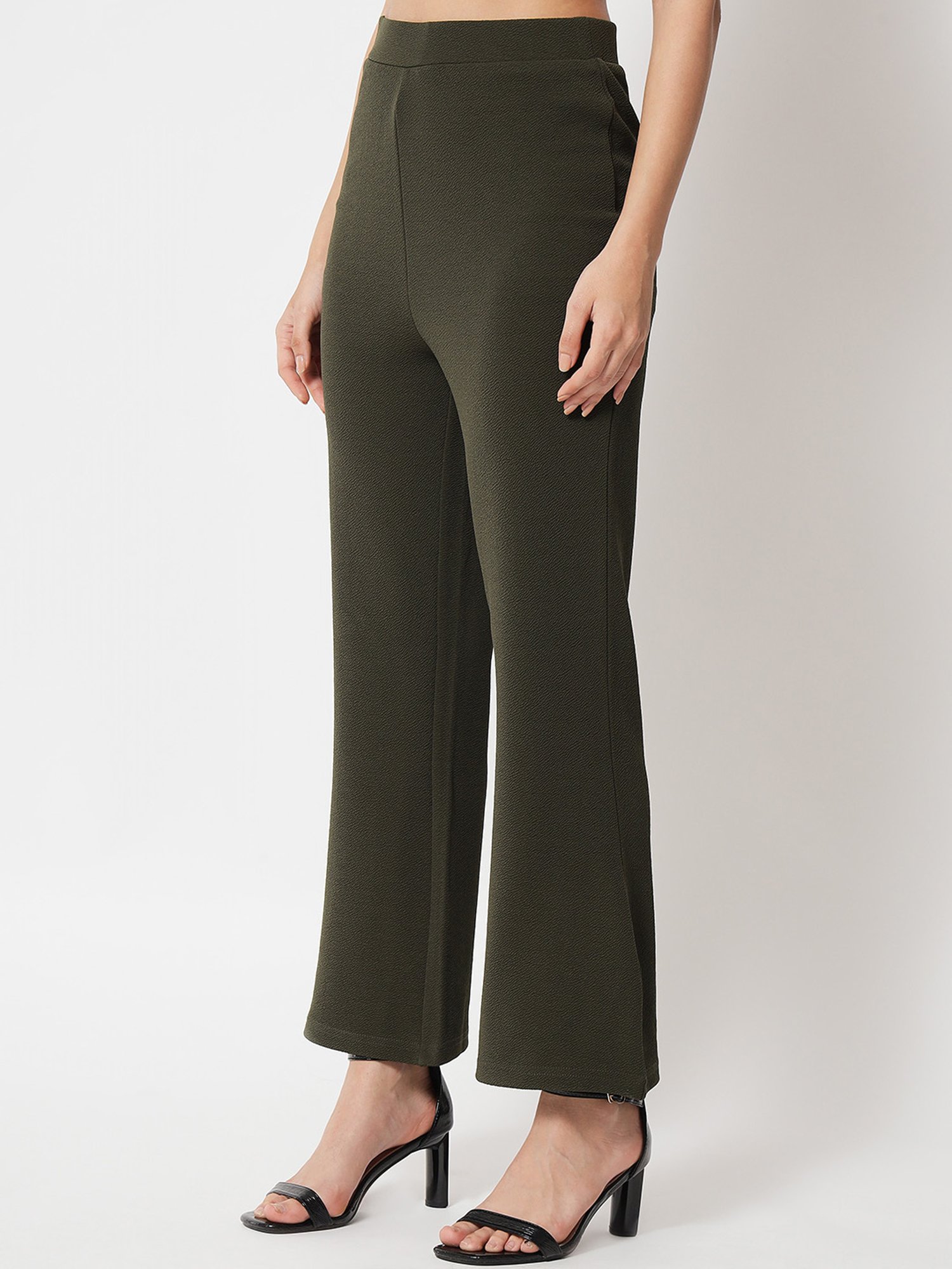 Trend Arrest Olive Flared Fit High Rise Pants