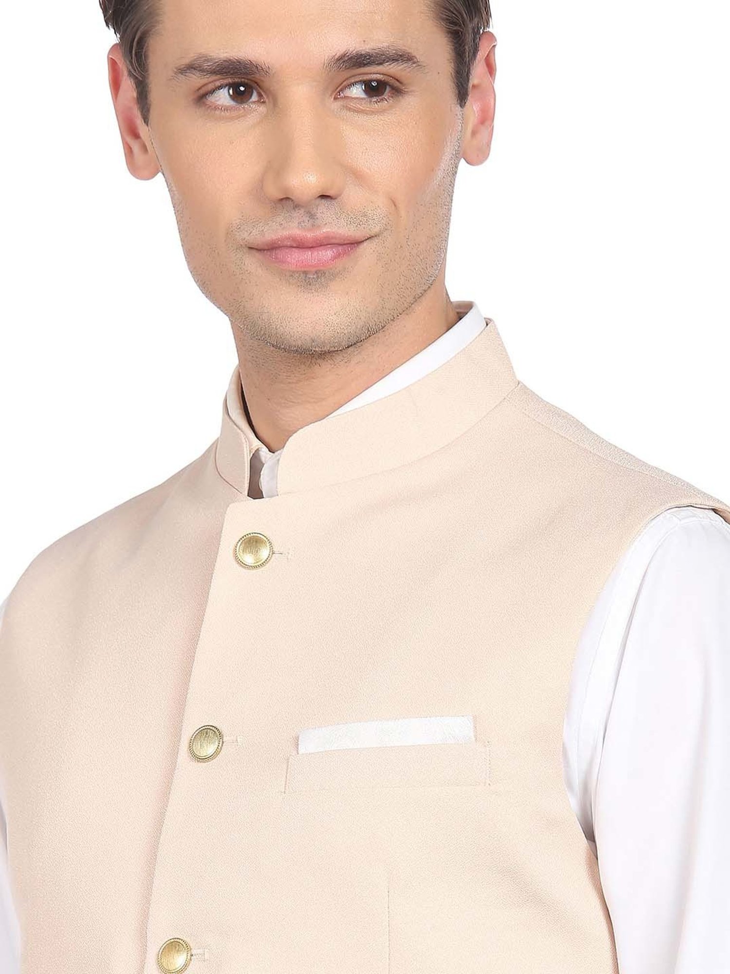 AD by Arvind Light Peach Mandarin Collar Nehru Jacket