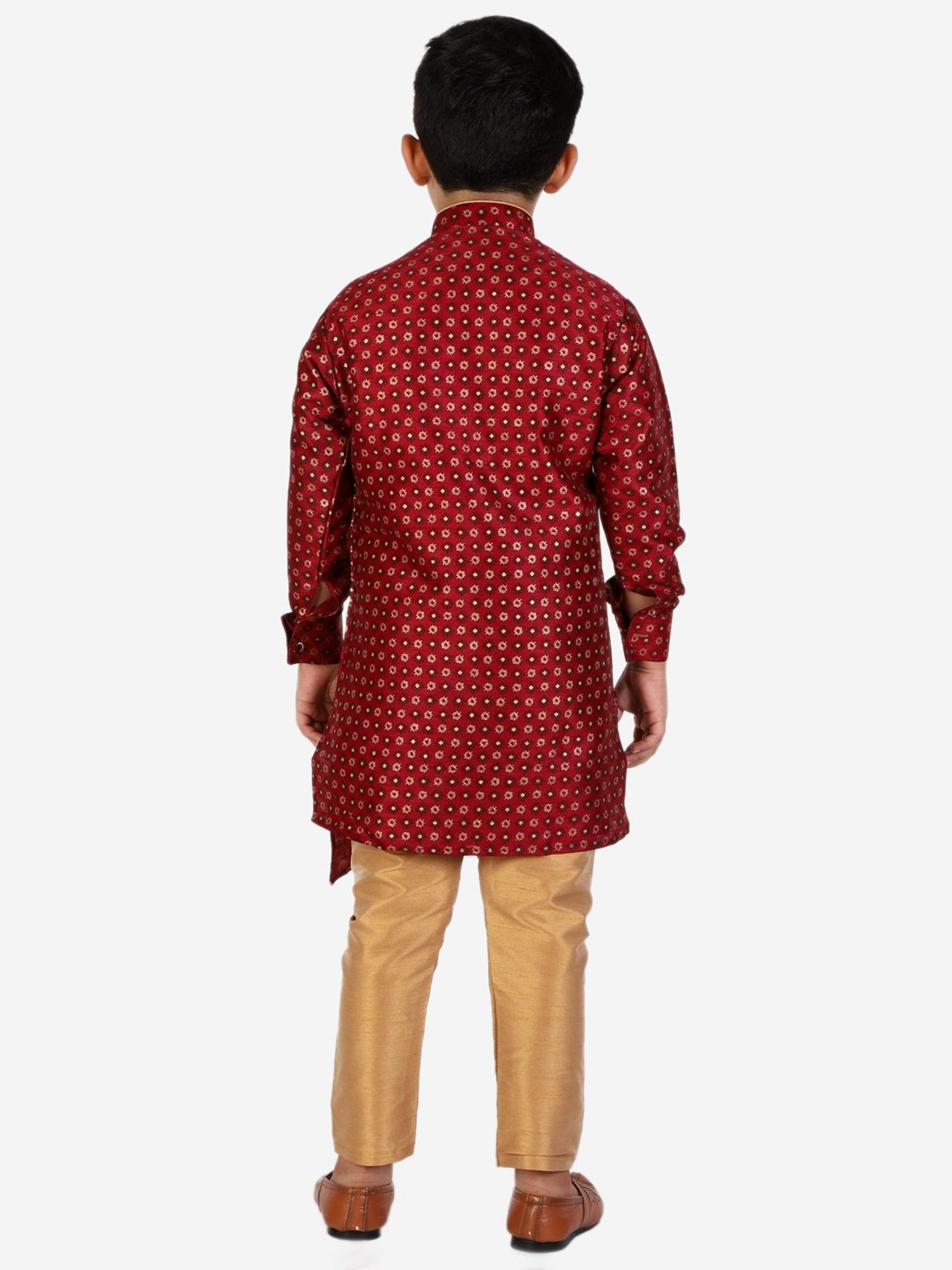 Pro-Ethic Style Developer Kids Red & Beige Printed Full Sleeves Kurta with Pyjamas