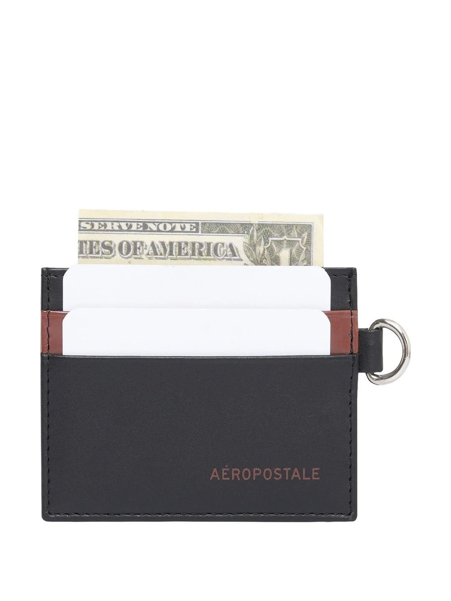 Aeropostale Oxnard Black & Tan Color Block Card Holder