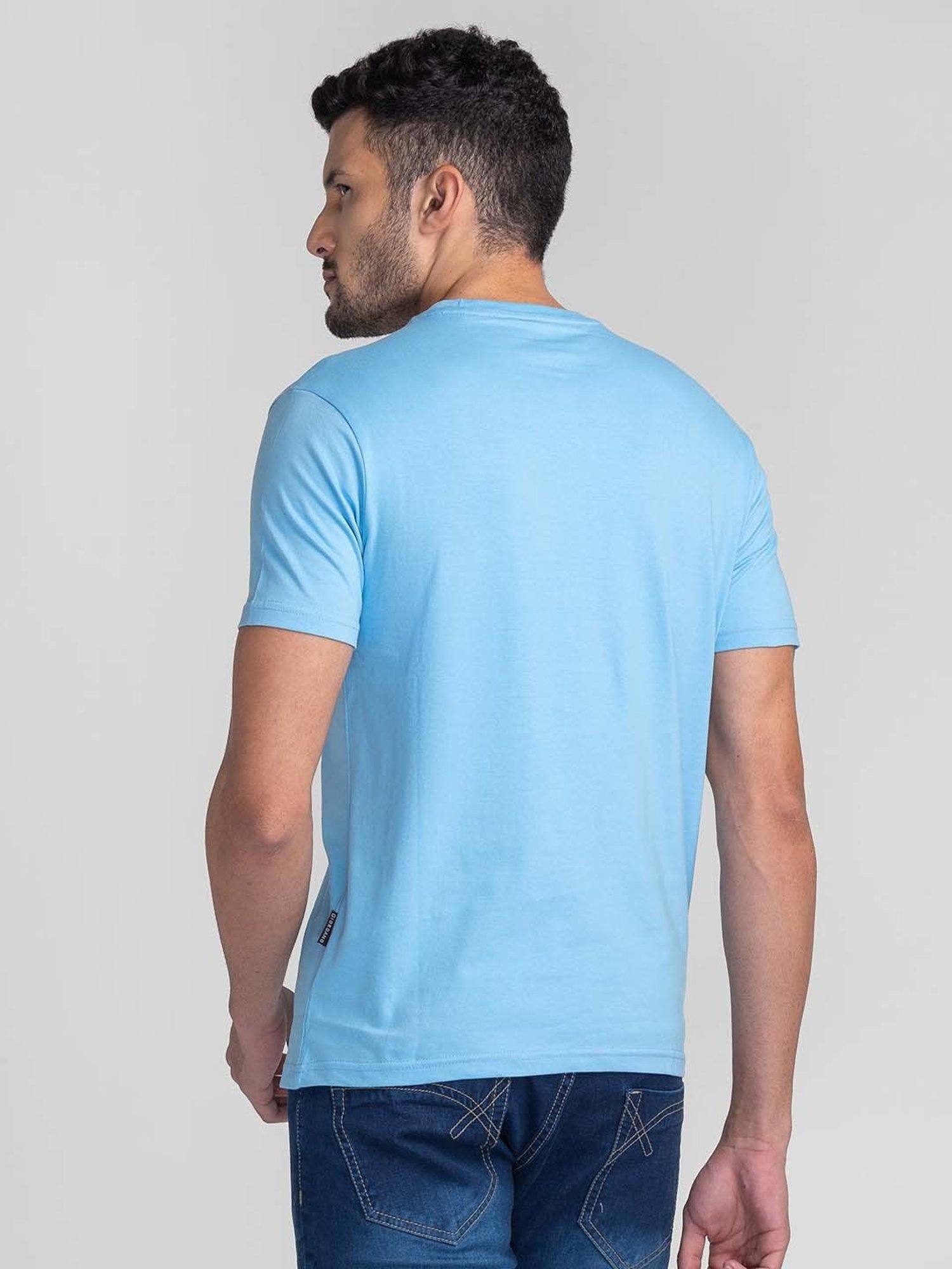 Giordano Sky Blue Slim Fit Crew T-Shirt
