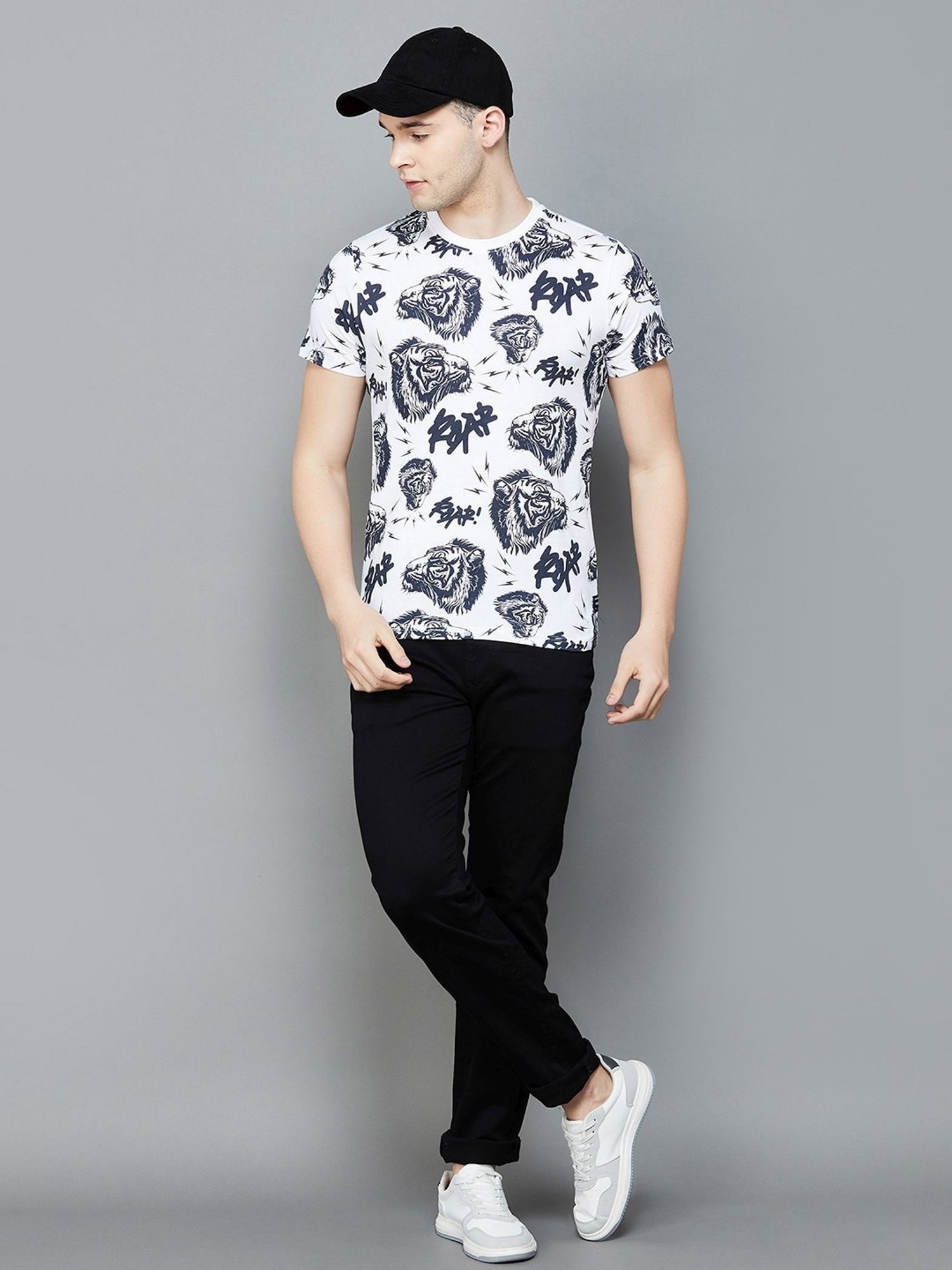 Forca By Lifestyle White Cotton Regular Fit Printed T-Shirt