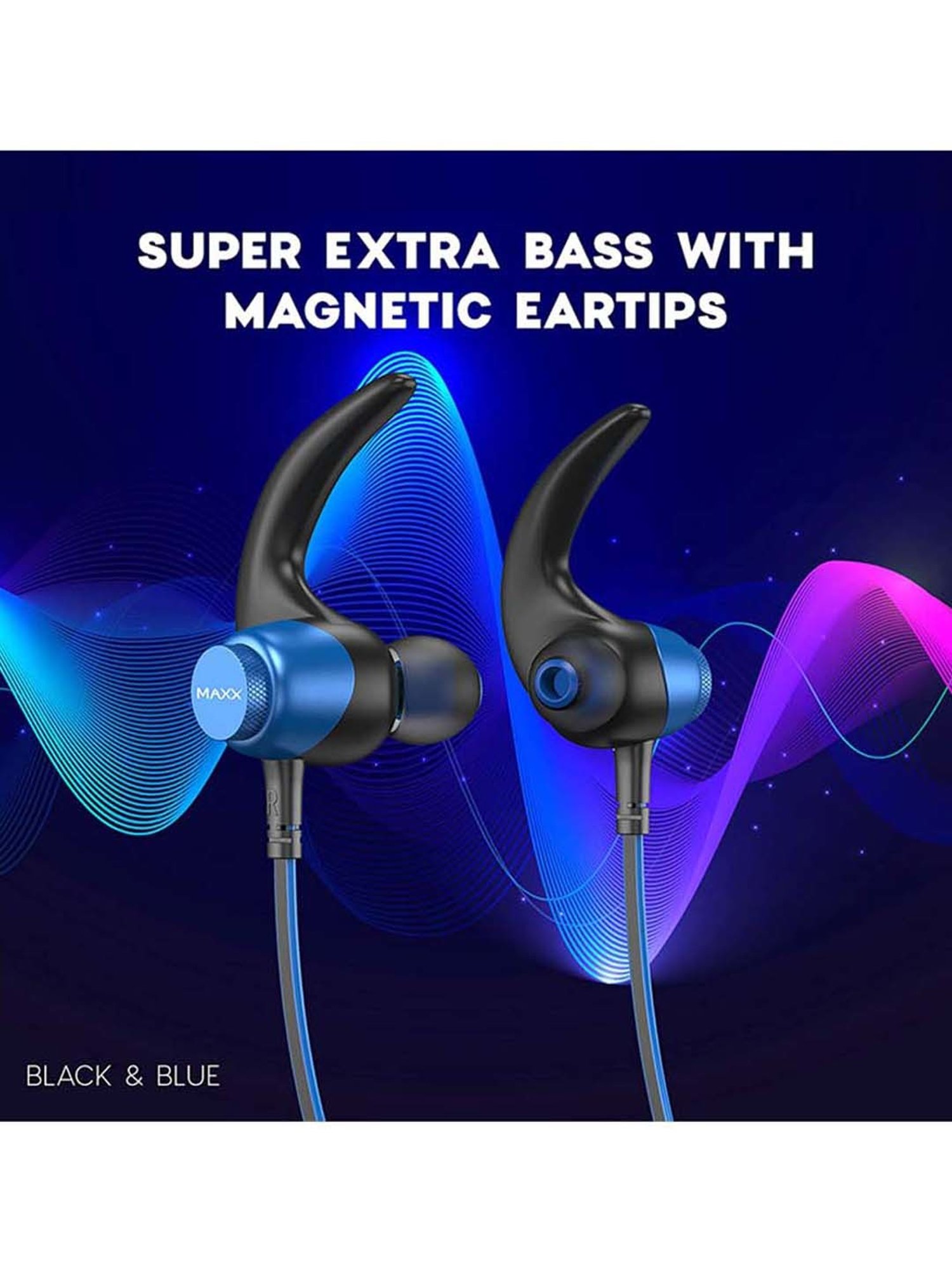 Maxx NX6 Wireless Neckband with Noise Cancellation (Black/Blue)