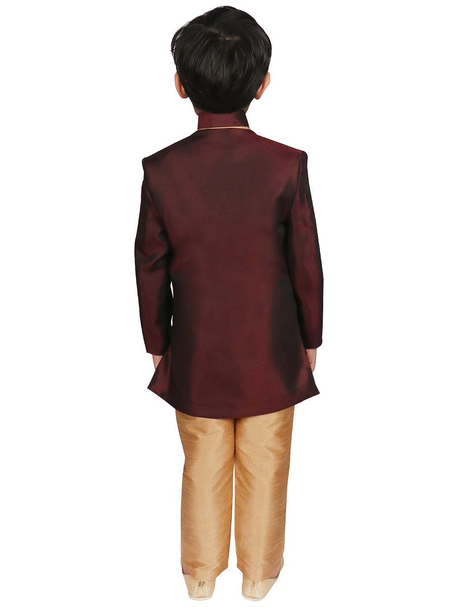 SG Yuvraj Kids Brown & Maroon Solid Sherwani with Pyjama