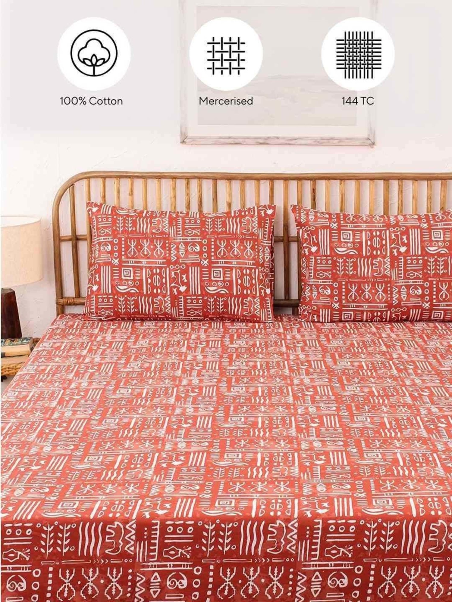 House This Gamathi Rust Cotton 144 TC Single Size Bedsheet With Pillow Covers
