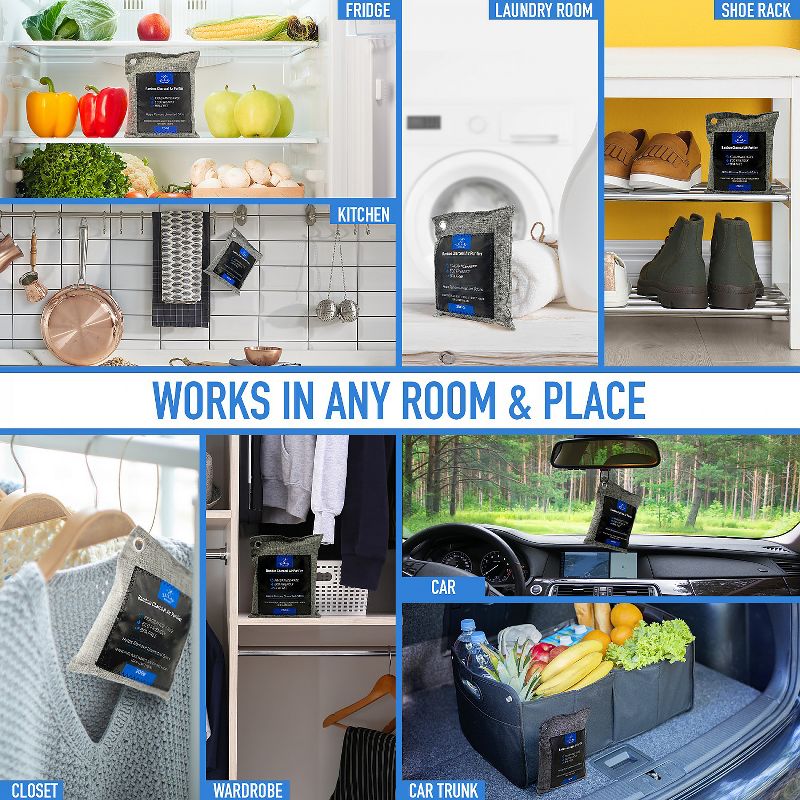 Zulay Kitchen 4 Pack 100% Bamboo Charcoal Air Purifying Bags - Activated Charcoal Odor Absorber - Odor Handler for Unpleasant Smells