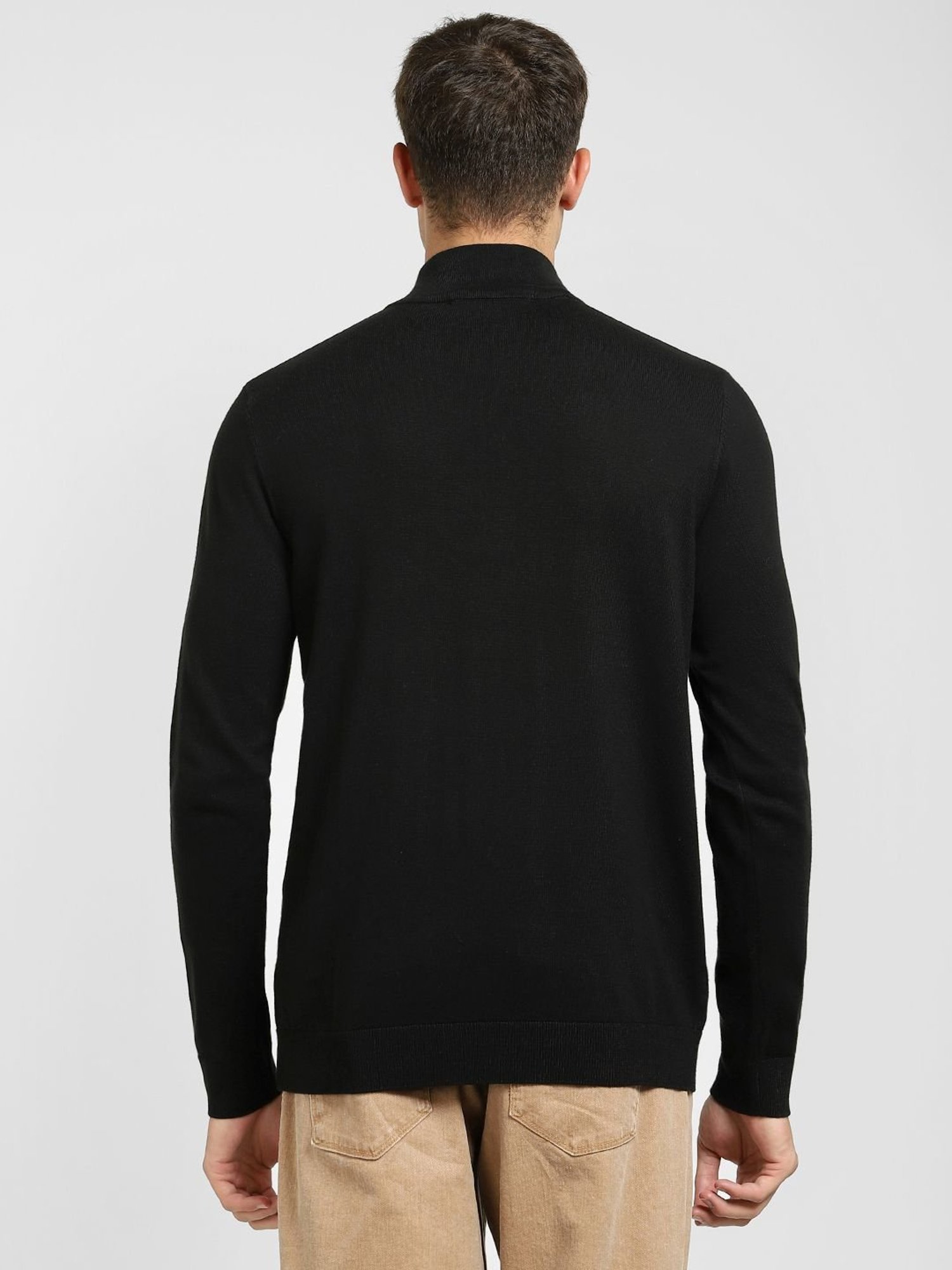 SELECTED HOMME Black Cotton Regular Fit Sweater