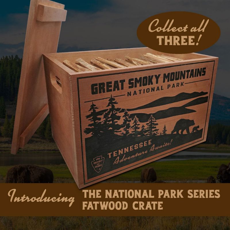 Better Wood Products Limited Edition Protect the Parks Series All Natural Fatwood Fire Starter Sticks, 13 Pound Wooden Crate, Great Smoky Mountains