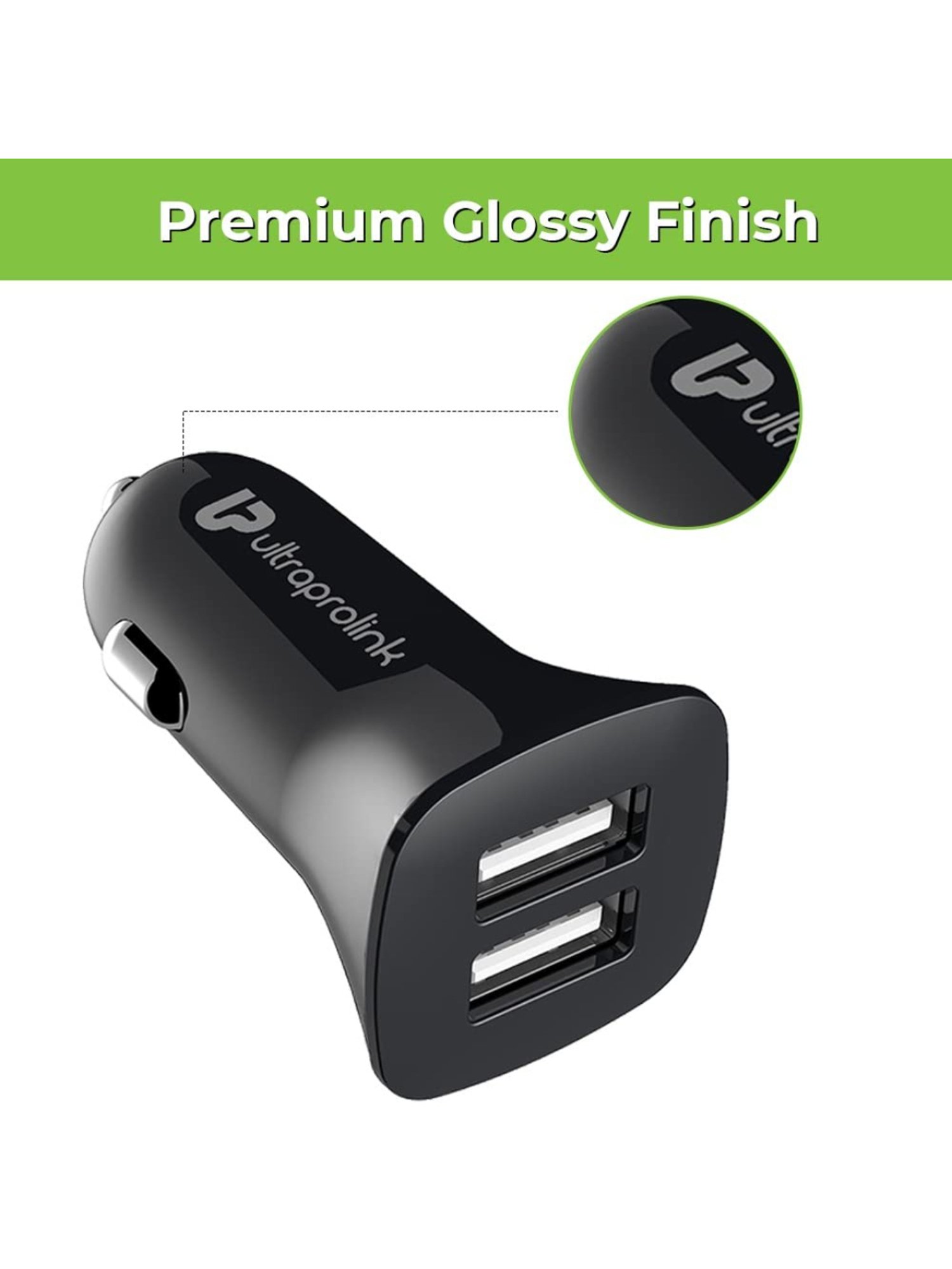UltraProlink UM1072C Mach12 Dual USB Fast Car Charger with Type C Cable (Black)