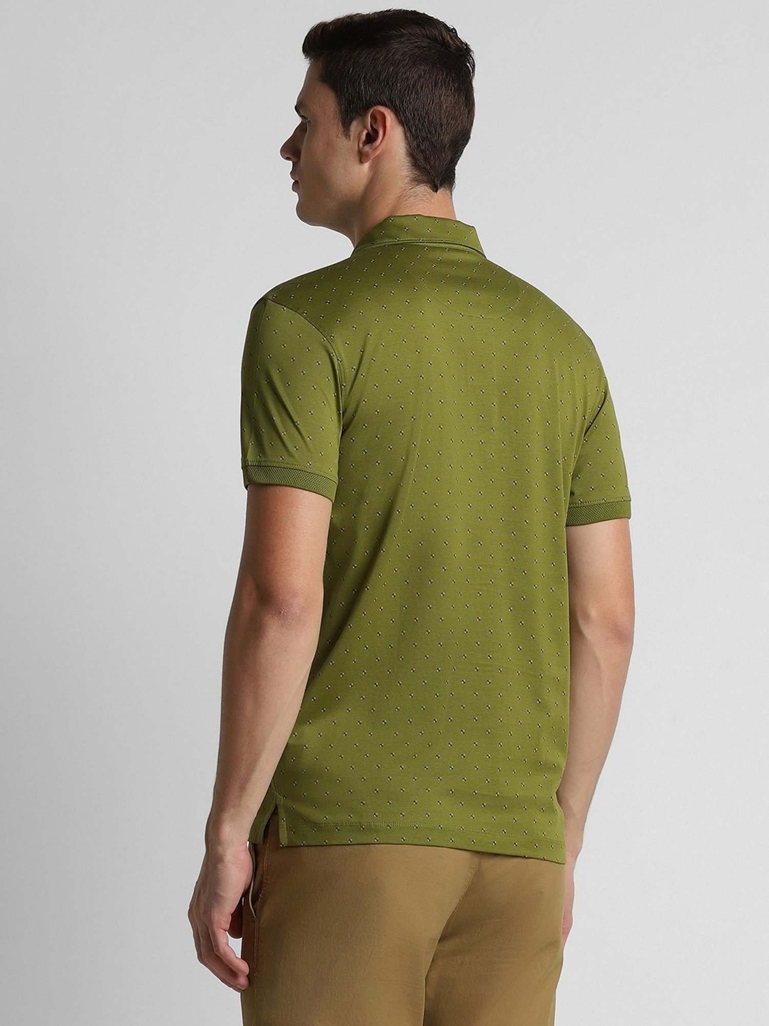 Peter England Green Cotton Slim Fit Printed Polo T-Shirt