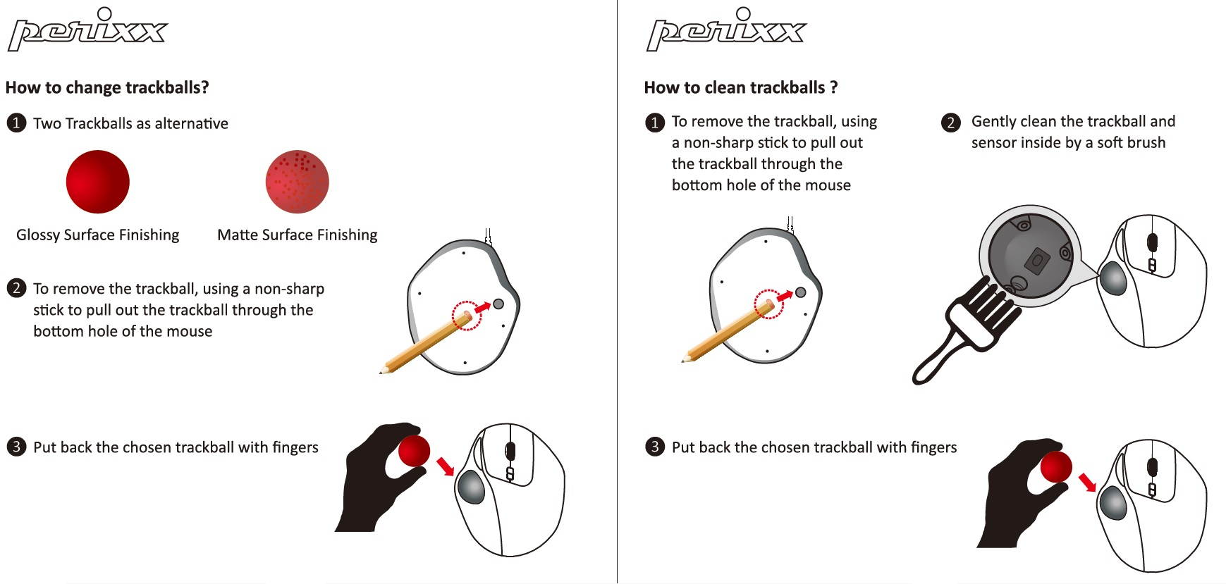 Perixx 18021 PERIPRO-303GR 34 mm Trackball, Rollerball Replacement Compatible with Perimice and M570, Glossy Red