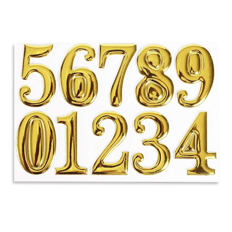 Set of 2 Gold Self-Adhesive House Number Stickers, 2 x 1.2 x 0.1 inch 3D Shape Self-sticking Label for Room, Apartment, Address, Mailboxes, Signboards