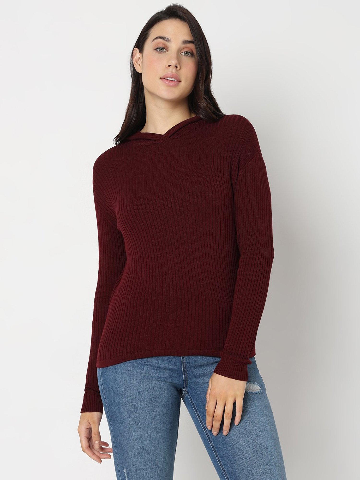 Vero Moda Maroon Slim Fit Hoodie