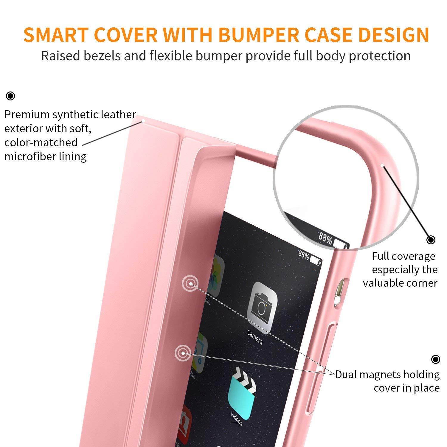 iPad 9.7 Inch iPad Air Case, DTTO Ultra Slim Lightweight Smart Case Trifold Cover Stand with Flexible Soft TPU Back Cover for for Apple iPad Air iPad 5 [Auto Sleep/Wake],RoseGold