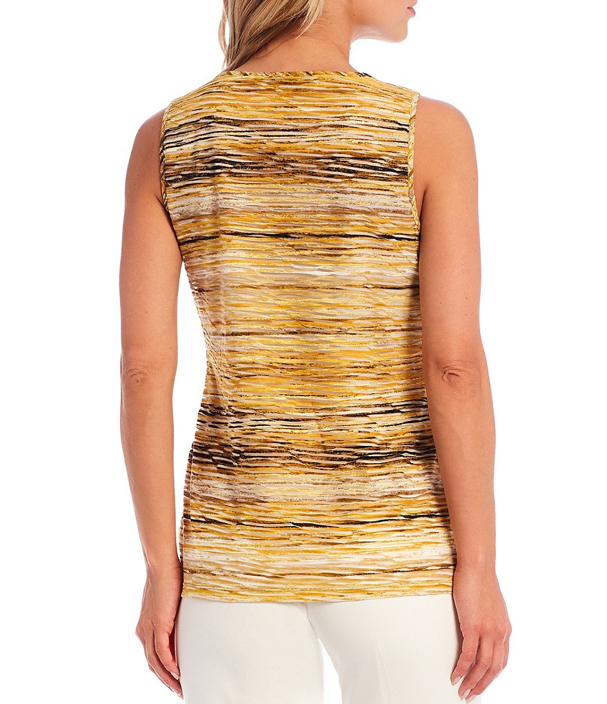Kasper Sunset Waves Printed Knit Jacquard Jewel Neck Sleeveless Tank Top