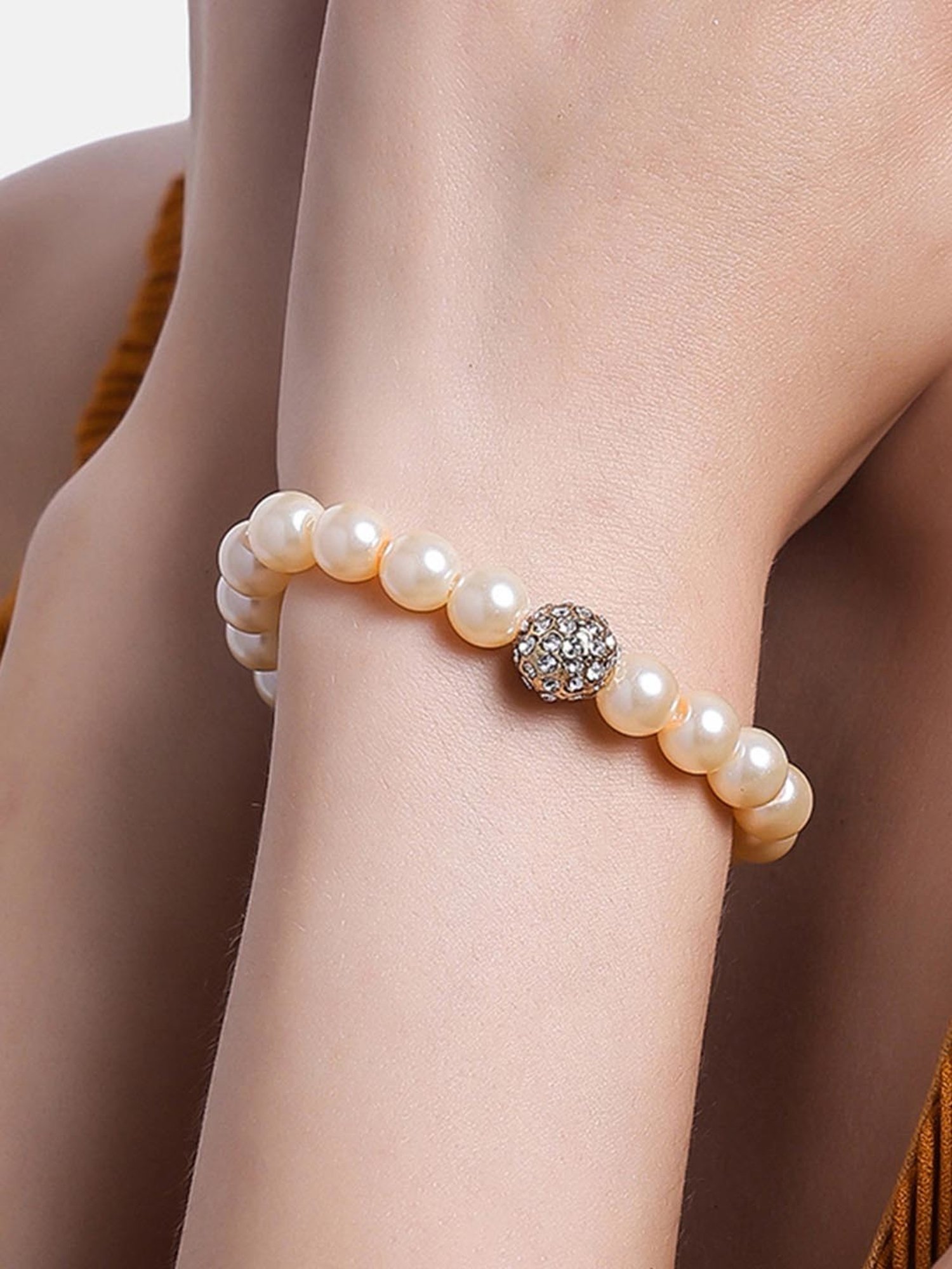Estele Gold-Plated Single Line Pearl Bracelet for Women