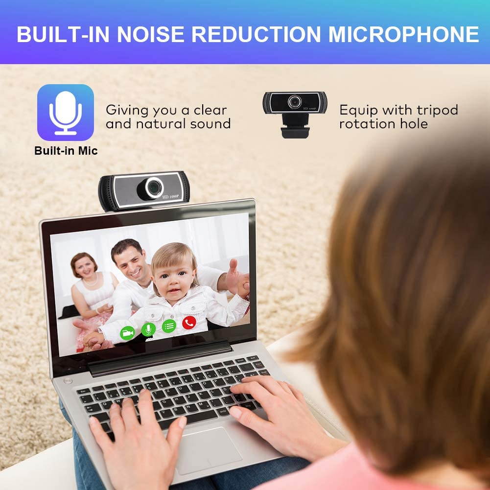 HD Webcam 1080p with Microphone, Plug and Play USB Web Camera with Facial-Enhancement for Streaming, Video Conferencing and Recording, Compatible with Desktop, Computer, PC and Laptop