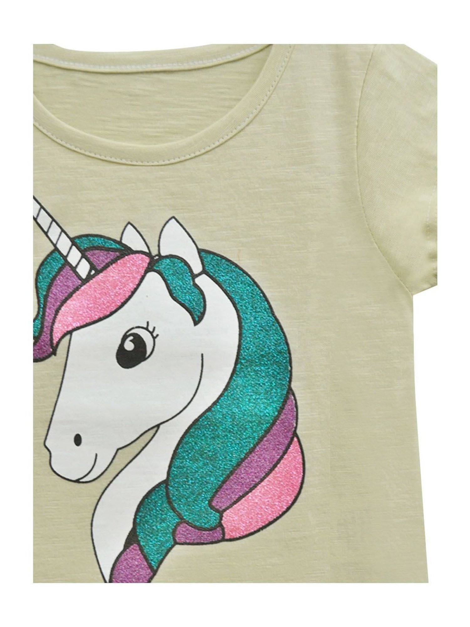 A.T.U.N. Girls Beige Unicorn Printed T-Shirt