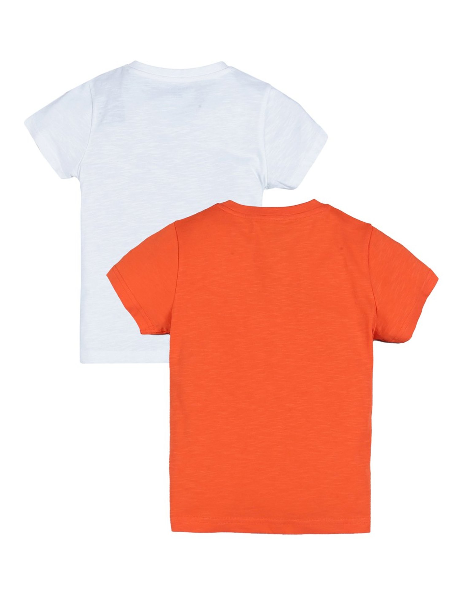 Plum Tree Kids Orange & White Printed T-Shirt (Pack Of 2)
