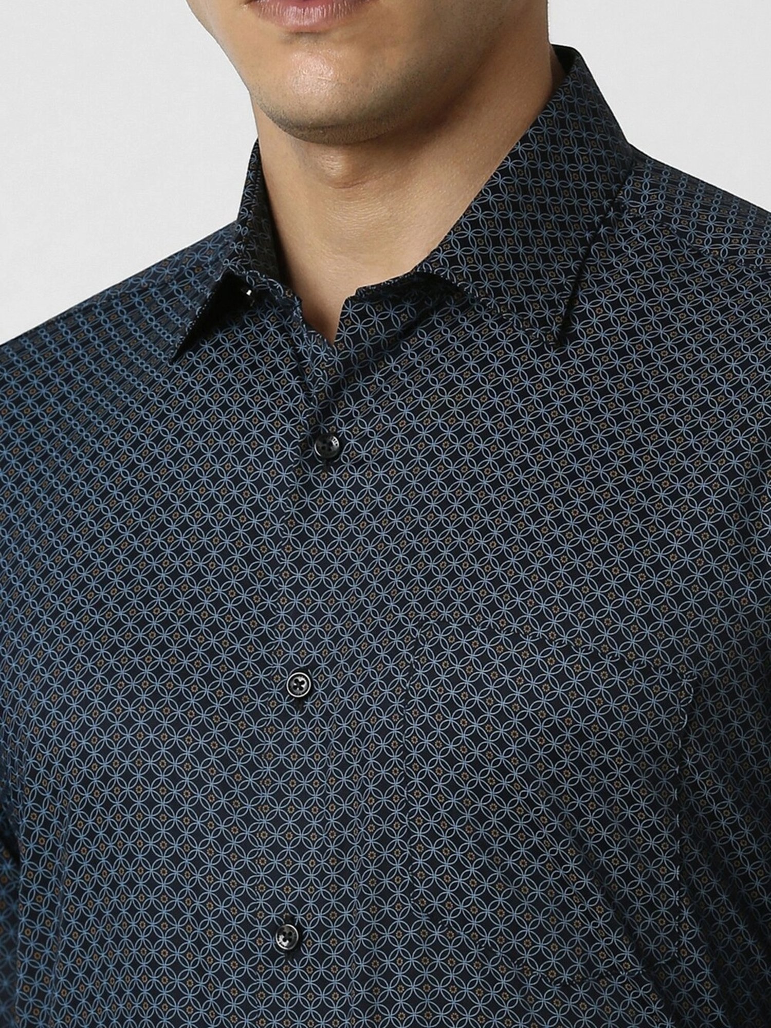 Spykar Blue Cotton Slim Fit Checks Shirt